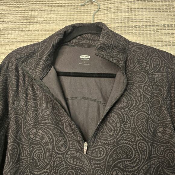 Old Navy Pullover Womens Medium Black Boho Paisley Print Half Zip Track Running - Picture 7 of 13